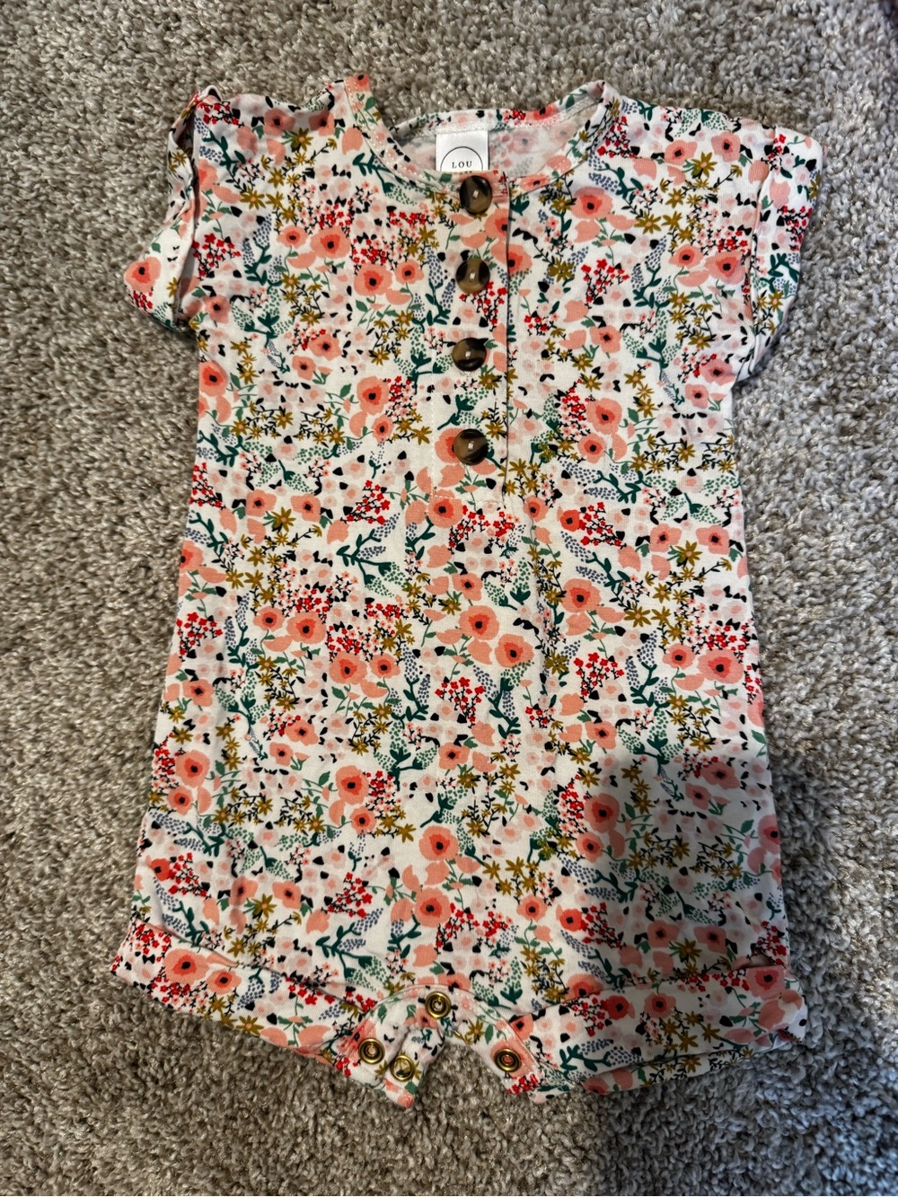 Lou Lou & Company Floral One-Piece Romper in Pink, Coral, Green